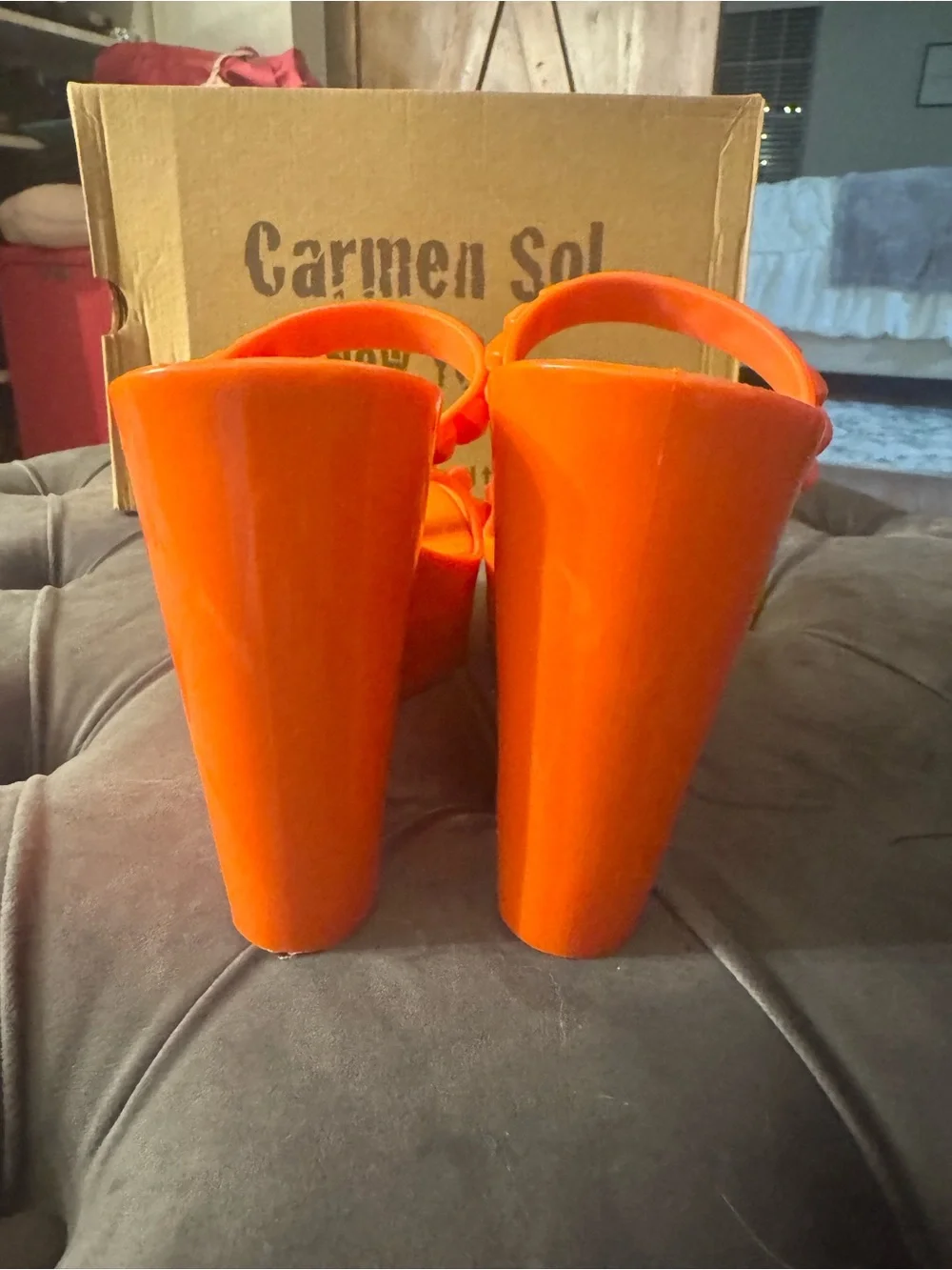 Carmen Sol Orange Platform Slide Sandals - Women's RARE color Narrow